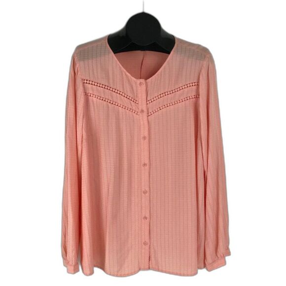 Lane Bryant No-Peek Crew Neck Button Front Blouse Women's Plus Size 18 Coral - Picture 1 of 13